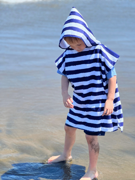 Hooded Beach Towel Navy Stripe